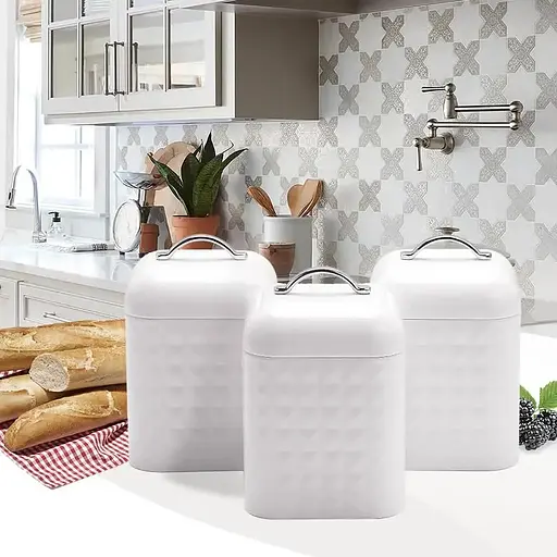 Набор металлических емкостей Maestro MR-1676-3S-WHITE для чая кофе и сахара Комплект из трех баночек 900мл - фото 2