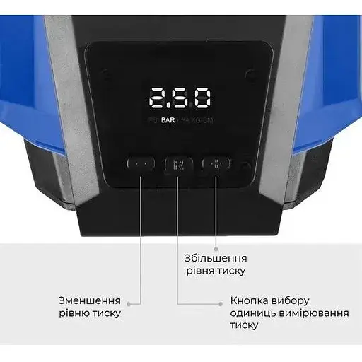Автокомпрессор Gemix Model G black/blue поршневой с сумкой цифровой манометр функция Autostop фонарик 35 л/мин - фото 3