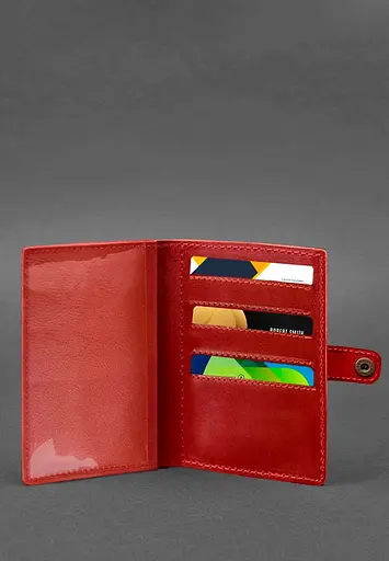 Кожаная обложка-портмоне для военного билета 15.0 красная - фото 4