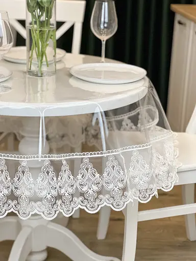 Силіконова скатертина з молочним мереживом Петек 15 см 250х110 см - фото 2