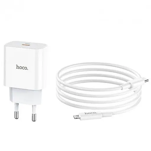 Мережевий зарядний пристрій Hoco C76A Plus Speed source PD20W charger set Type-C to Lightning ( EU ) Білий - фото 3
