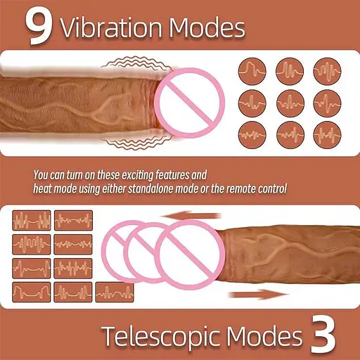 Реалістичний вібратор із поступальними рухами та підігрівом 22 см - Коричневий - фото 3