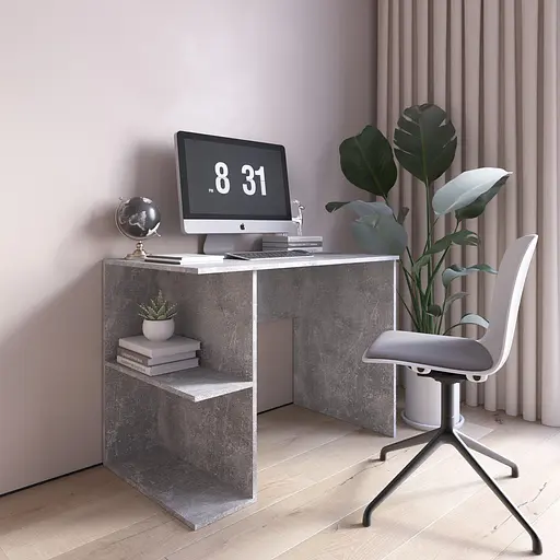 Комп’ютерний стіл Vays D-7 Бетон, письмовий, з полицями ліворуч, ЛДСП, 100×60×76 см - для дому, офісу, навчання