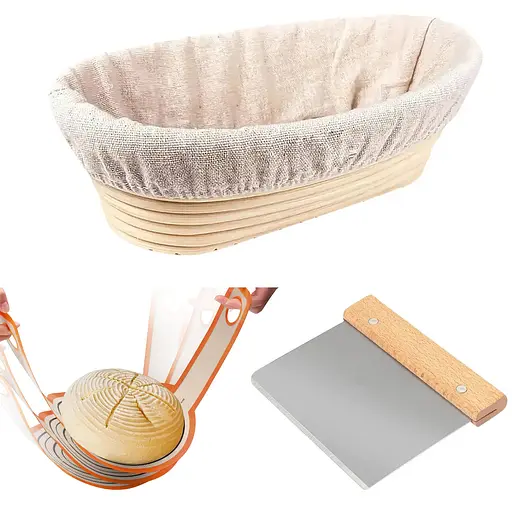 Набір для випікання хліба з овальним кошиком для розстоювання з ротанга з чохлом + килимок-слінг + шпатель, Kitchen Master Бежевий 87929 - фото 1