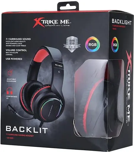 Проводная игровая гарнитура Xtrike Me Gaming RGB Backlight GH-903, USB, 2m, black - фото 5