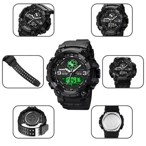 Чоловічий армійський наручний годинник Skmei 1818 Чорний - фото 5