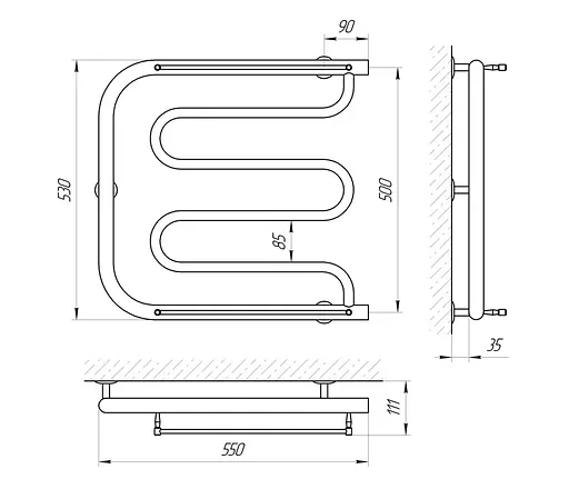 Полотенцесушитель Laris Фокстрот П 550x500 71207104, Хром - фото 2