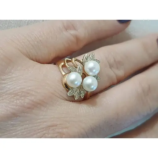 Золотое кольцо с бриллиантами и жемчугом. 8610082 18 - фото 6