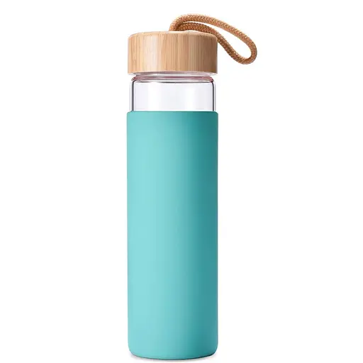 Пляшка скляна OldBro бамбукова кришка із захисним силіконовим чохлом Arcadia 590 мл