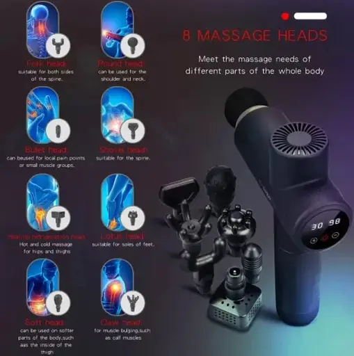 Перкуссионный массажер MG03-T Массажный пистолет (8 насадок + кейс) 2600 мАч 30 режимов - фото 5