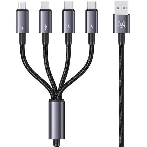 Кабель Usams SJ739 4 in 1 15W Aluminum Alloy Data CableSufeng Series 1,2 м USB to 2C+1L+1 м Серый - фото 1