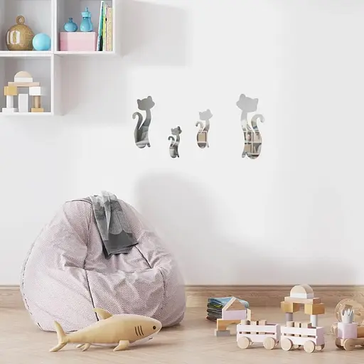 Дзеркальний декор Wall Sticker SW-00002494 акриловий самоклеючий Котики 4 шт. срібло - фото 6