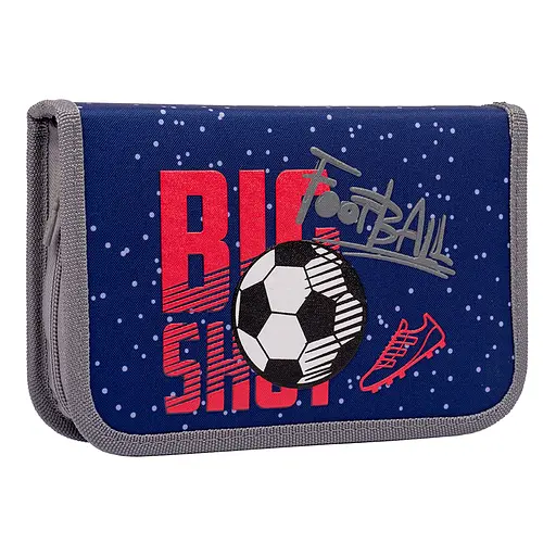 Школьный пенал твердый 1Вересня одинарный с двумя клапанами HP-04 Football, синий - фото 1