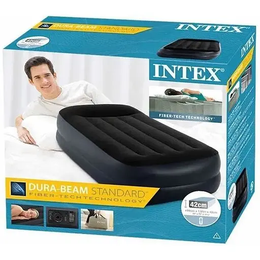 Надувне велюрове ліжко Intex 64122 з підголівником і вбудованим насосом, 99x191x42см - фото 5