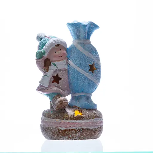 Новорічна декоративна фігурка Дитина з цукеркою Yiwu CR-6-12 з порцеляни з підсвічуванням 12 × 9 × 20.5 см  - фото 2