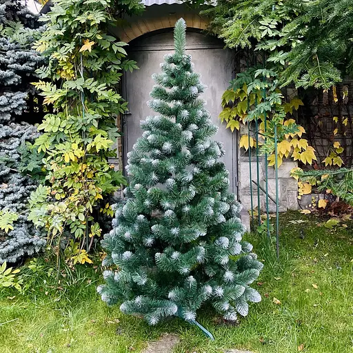 Ялинка штучна Hvoya Elegant 180 см з пластиковою підставкою зелена з білими кінчиками