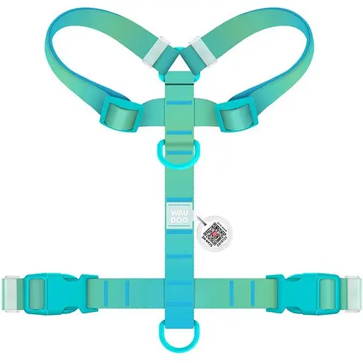Шлейка для собак Waudog Nylon Recycled анатомическая H-образная с QR-паспортом, градиент, пластиковый фастекс, L - фото 2