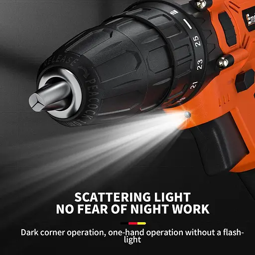 Оранжевая дрель, 21 В - набор сверл с 25+1-аккумуляторной ударной дрелью шуруповерт - фото 4