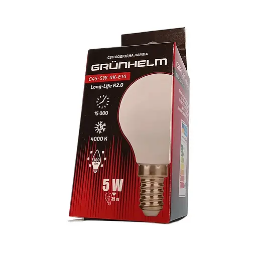 Лампа LED Grunhelm G45-5W-4K-E14 Long-Life R2.0 (149232) - фото 2