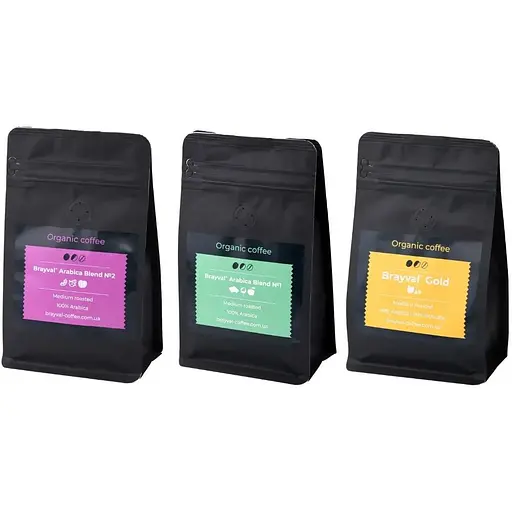 Набор кофе блендов 100% арабика и мя гкий купаж 80/20 Brayval 3х0.2 кг - фото 1