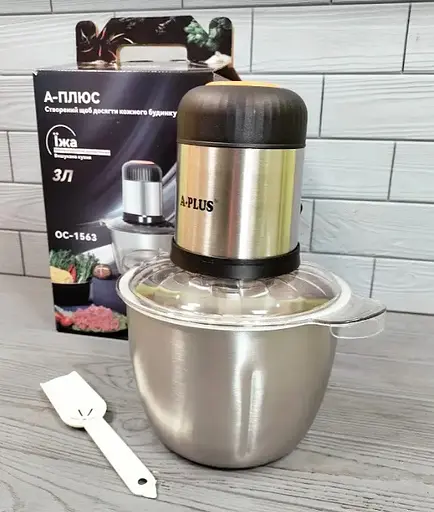 Подрібнювач - чоппер електричний A-Plus з металевою чашею OC-1563 600 Вт 3 л - фото 3
