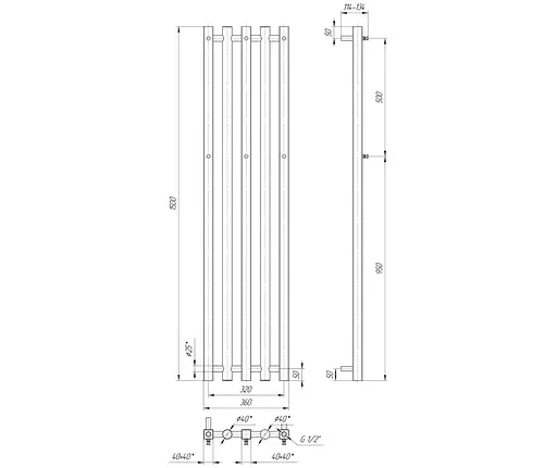 Водяной полотенцесушитель Mario Битуб 1500x360/320, Хром - фото 2