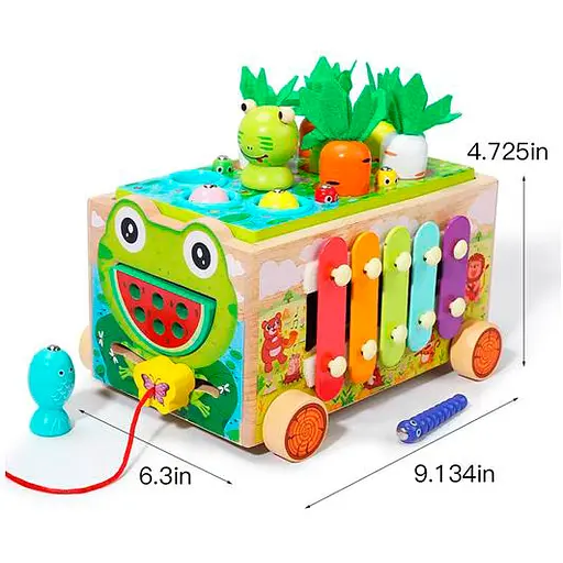 Дерев'яна іграшка "Розвиваючий навчальний Центр" каталка, ксилофон, риболовля, город з морквою, лабіринт, годинник, шнурівка MD0729 - фото 2