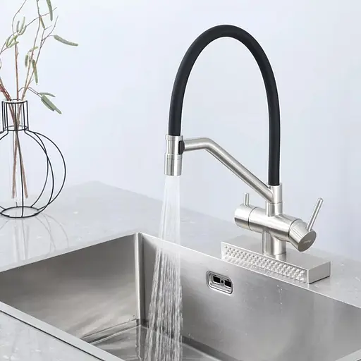 Смеситель для кухни с водопадом гибкий излив нержавеющая сталь Gappo G4098-5 Нержавеющая сталь - фото 2