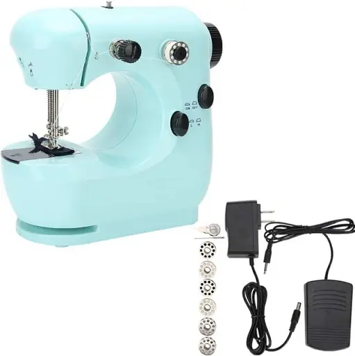 Мини швейная машинка Zerodis, портативная, бытовая, электрическая, для шитья, 4 в 1, с 2 режимами скоростей, с педалью, бирюзовая, JYS - фото 4