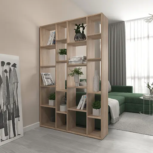 Книжкова полиця стелаж Vays D-2 Дуб Сонома з 20 комірками етажерка з ЛДСП для дому іграшок і декору 117x30x178 см