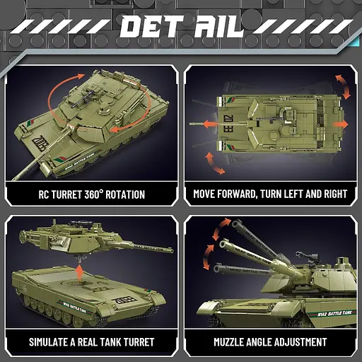 Конструктор танк на радіокеруванні Mould King танк MIA2 Main Battle Tank   для дорослих та дітей військова техніка 1168 деталей - фото 6