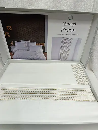 Постельное белье Naturel Perla White Сатин с вышивкой Limasso pbe0051861 - фото 1