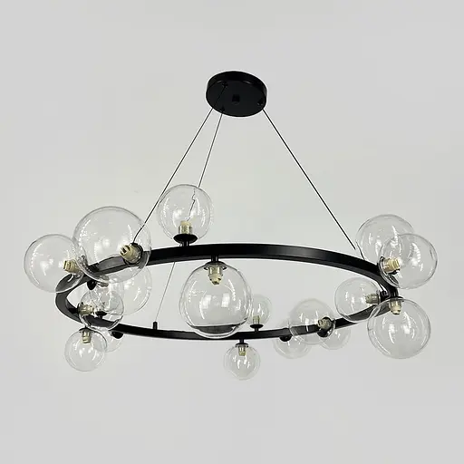 Кільцева чорна люстра з 18 прозорими плафонами Ø 95 см | Line F | Арт. BM62/18 BK+CL - фото 1