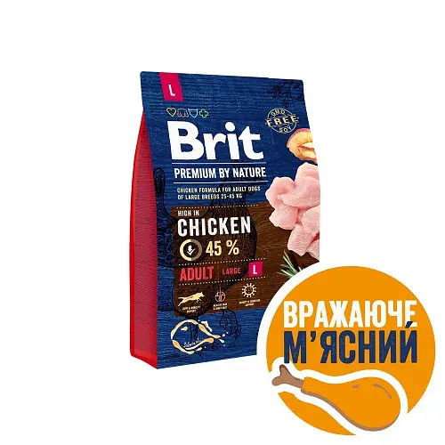 Сухой корм Brit Premium Dog Adult L для взрослых собак крупных пород, с курицей, 3 кг - фото 2