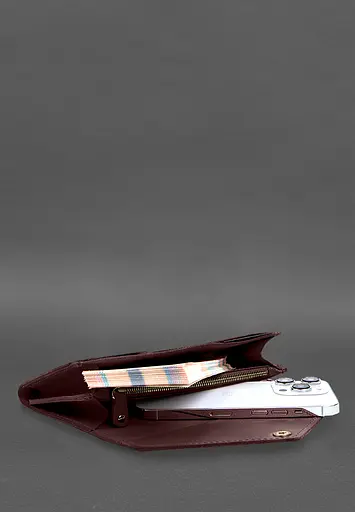 Кожаный клатч (портмоне) на кнопке 5.0 Бордовый - фото 7