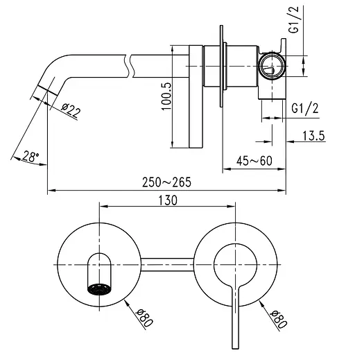 Змішувач для умивальника TOPAZ MODERNO TMD-33235-H78A вбудований у стіну хромований для ванної кімнати з керамічним картриджем - фото 3