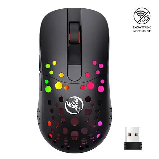Мышь беспроводная игровая с аккумулятором и подсветкой 2.4 gHz HYSJ Т100 E-Sports Black - фото 4