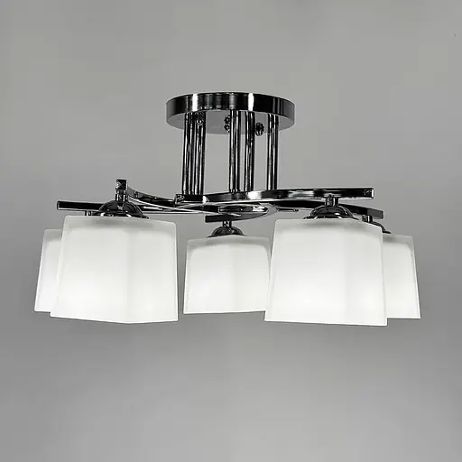 Стельовий хромований світильник на 5 білих плафонів Ø 45 см | Арт. 91173/5B CH | Line F - фото 2