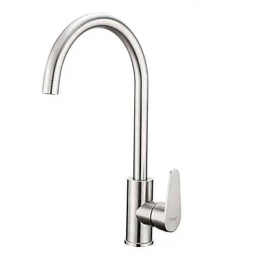 F4048 (H48) Змішувач для кухні одноважільний гусак вухо корпус з нержавіючої сталі гайка Ø35 Frap 1/10 Хром матовый - фото 1