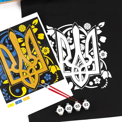 Набор экосумка-раскраска черная «Тризуб» хлопок 240 г/м2 38х42см ROSA Talent - фото 4