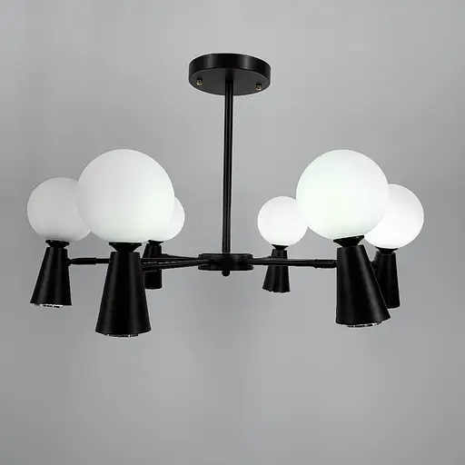 Чорна люстра ABELINA з 6-ма білими плафонами на 2 джерела світла Line.F YG 8006/6+6 BK+WT - фото 4