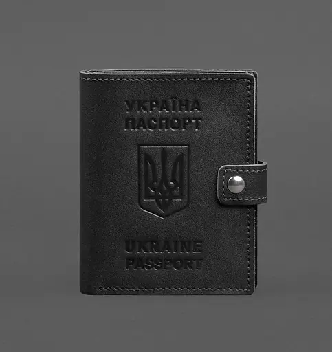 Кожаная обложка-портмоне на паспорт с гербом Украины 25.1 Черная - фото 1