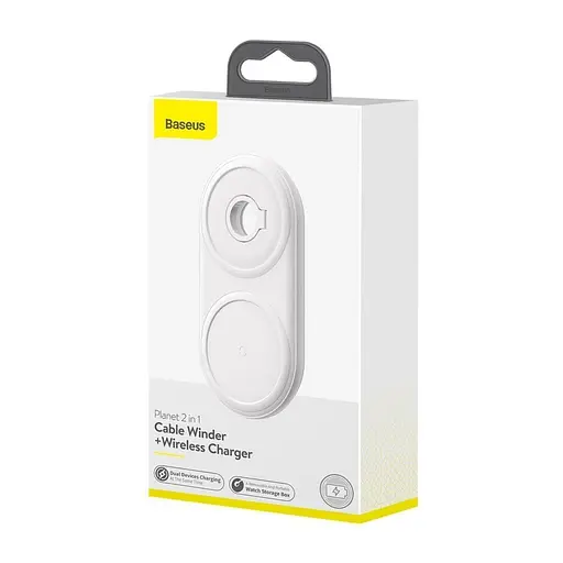 Бездротовий зарядний пристрій Baseus Planet 2in1 cable winder+wireless charger EU White - фото 2