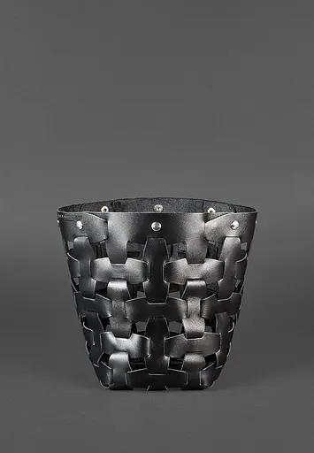 Шкіряна плетена жіноча сумка Пазл M вугільно-чорна - фото 3