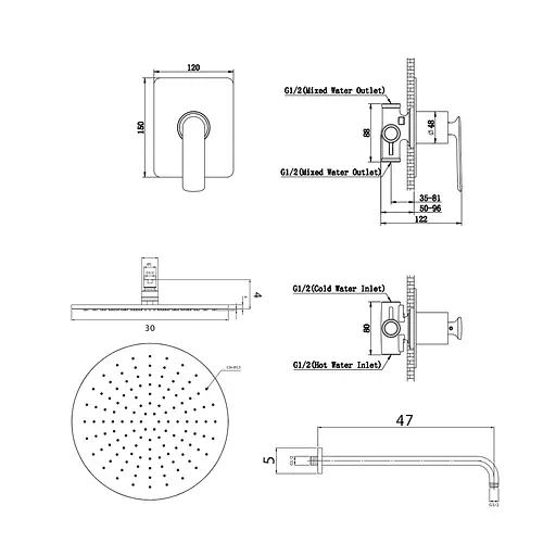 Душова система Kohlman Experience 30 graphite + BOX прихованого монтажу KPL-QW220EGR30, Графіт - фото 2