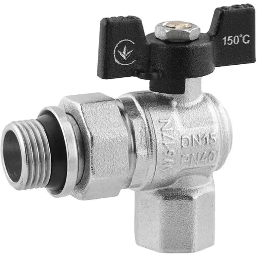 Кран-американка кульовий Kroner кутовий 1/2" ВЗ PN40 метелик, нікельований (CV033223) - фото 1