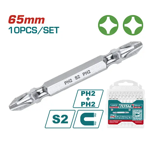 Викрутні насадки PH2+PH2 Total 65 мм 10 шт. (TAC16PH233)