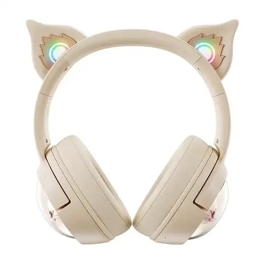 Дитячі ігрові бездротові Bluetooth навушники Onikuma B5 з RGB підсвічуванням і вбудованим мікрофоном Бежевий - фото 3