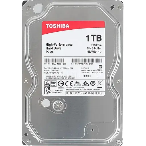 Жесткий диск Toshiba P300 7200 rpm 64MB SATA 1.0 TB (HDWD110UZSVA) - фото 1