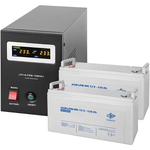 Источник бесперебойного питания (ИБП) LogicPower B1500 + 2 x LPM-MG батарея 12V - 120Ah (19806) [110350]